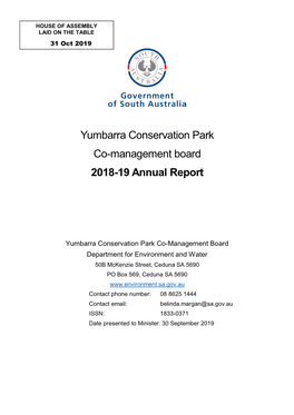 Yumbarra Conservation Park Co-Management Board 2018-19 Annual Report
