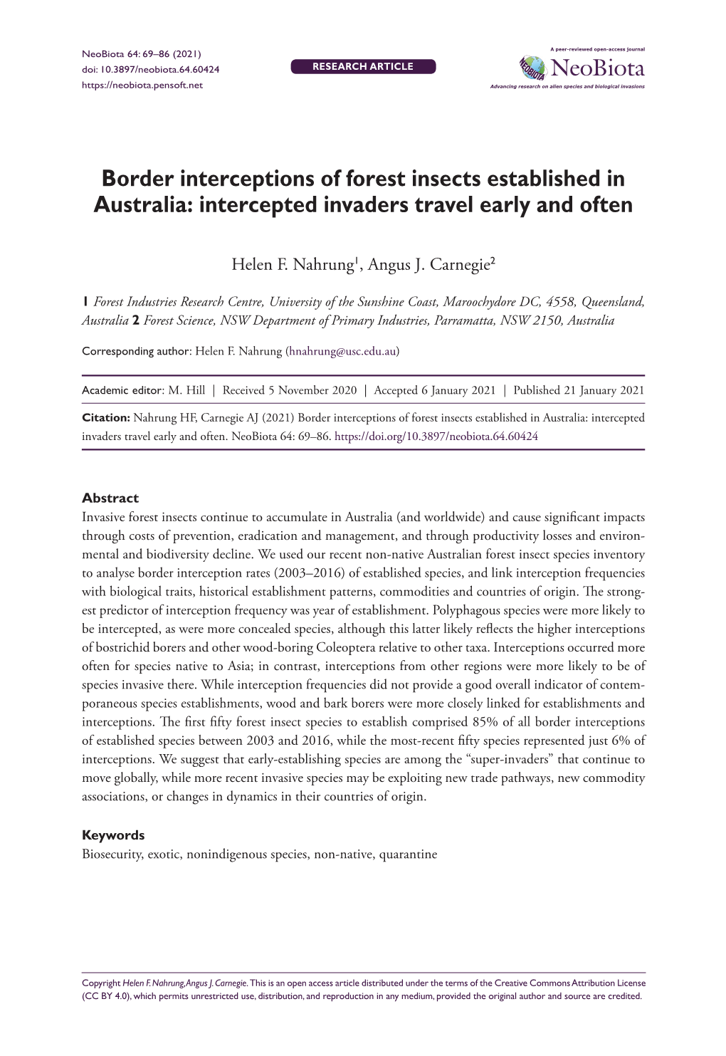 Border Interceptions of Forest Insects Established in Australia: Intercepted Invaders Travel Early and Often