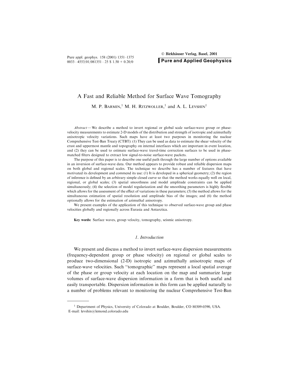 A Fast and Reliable Method for Surface Wave Tomography