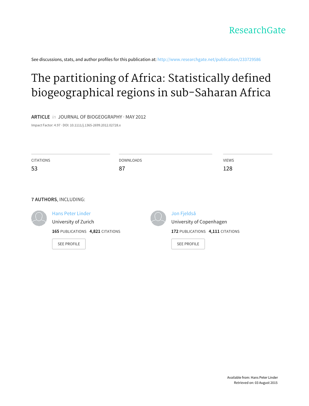 Statistically Defined Biogeographical Regions in Sub-Saharan Africa