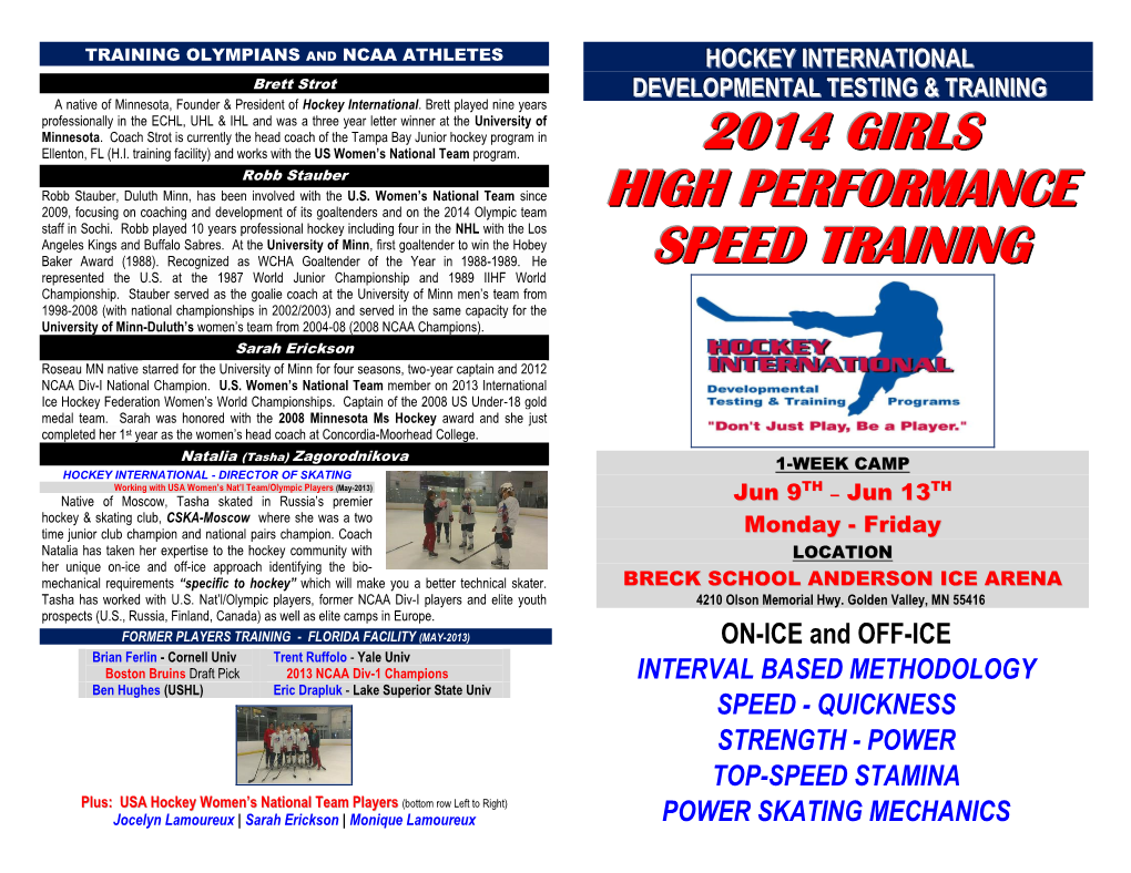 2014 Girls High Performance Speed Training
