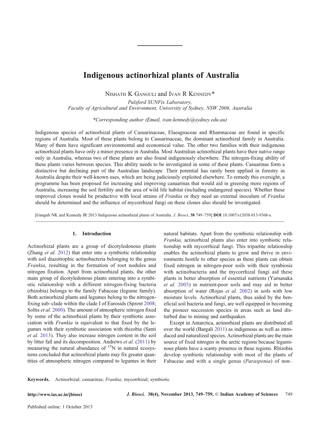 Indigenous Actinorhizal Plants of Australia