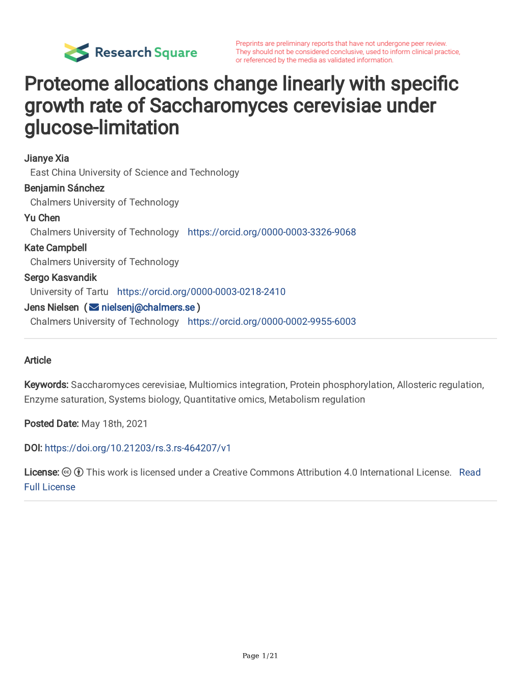 Proteome Allocations Change Linearly with Speci C Growth Rate Of