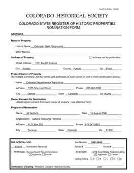 Colorado State Fairgrounds State Register