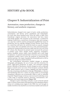 HISTORY of the BOOK Chapter 9. Industrialization of Print