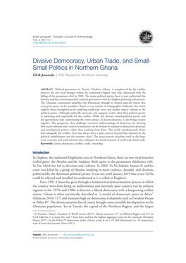 Small Politics in Northern Ghana Ulrik Jennische | Phd, Researcher, Stockholm University