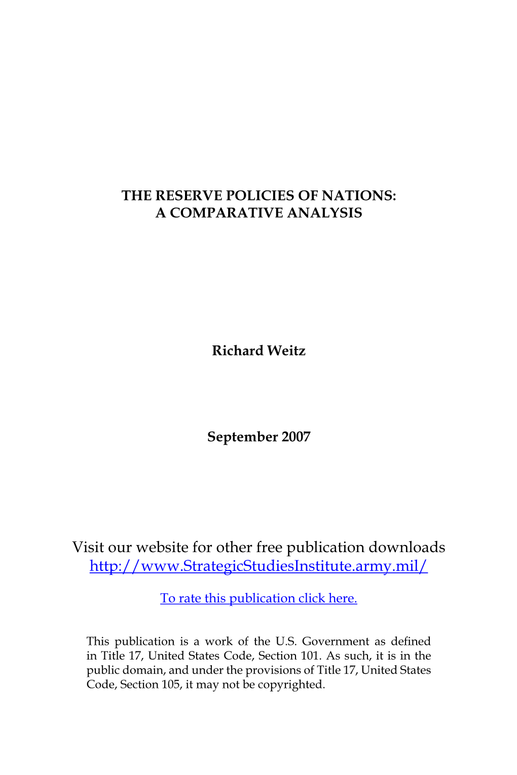 The Reserve Policies of Nations: a Comparative Analysis