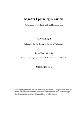 Squatter Upgrading in Zambia