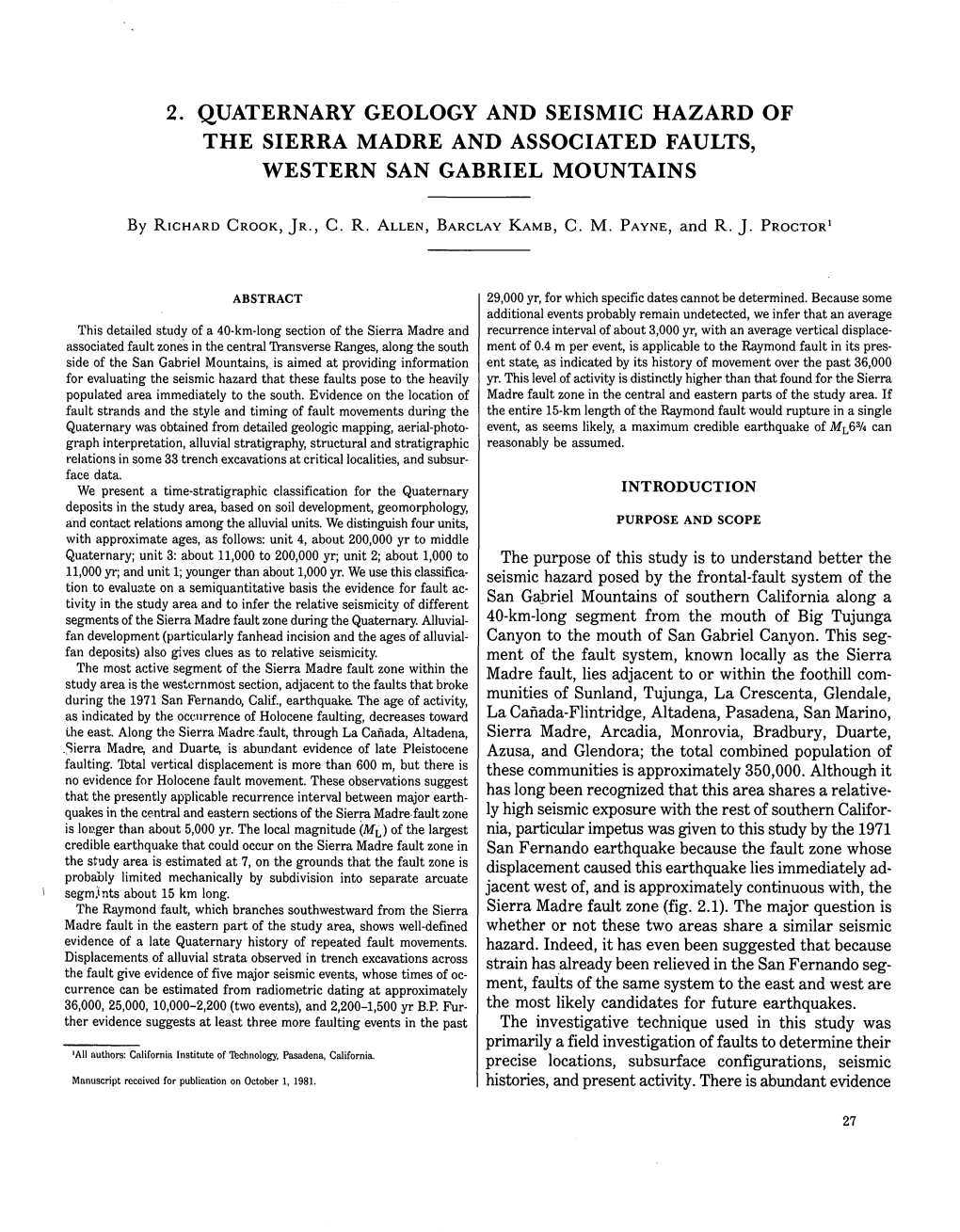 2. Quaternary Geology and Seismic Hazard of the Sierra Madre and Associated Faults, Western San Gabriel Mountains