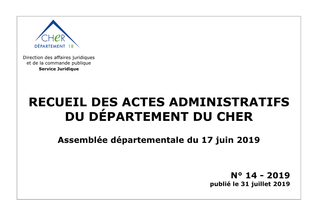 Recueil Des Actes Administratifs Du Département Du Cher