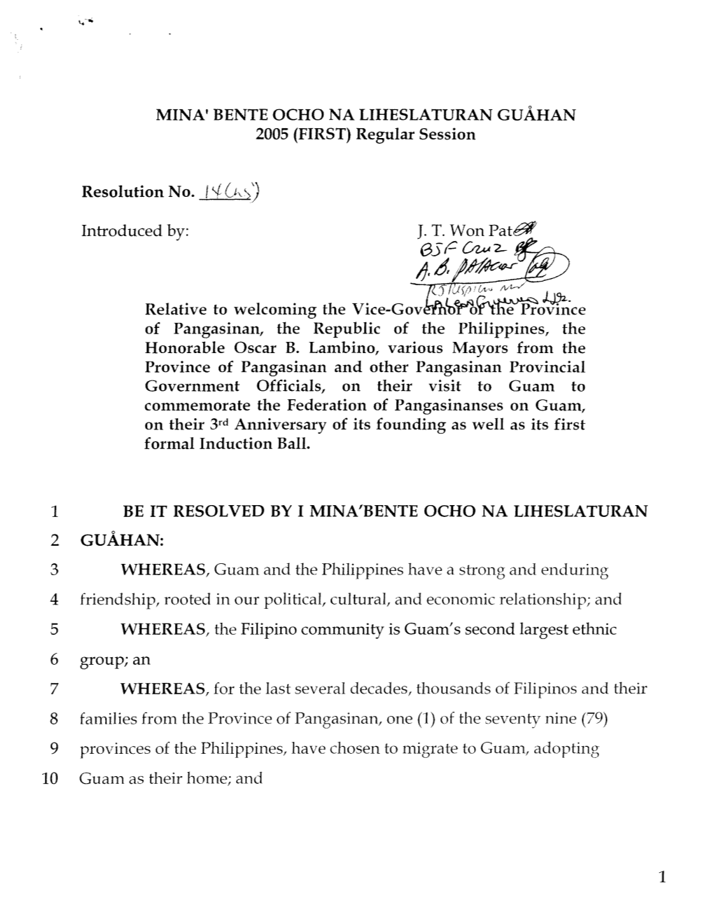 MINA' BENTE OCHO NA LIHESLATURAN GUAHAN 2005 (FIRST) Regular Session