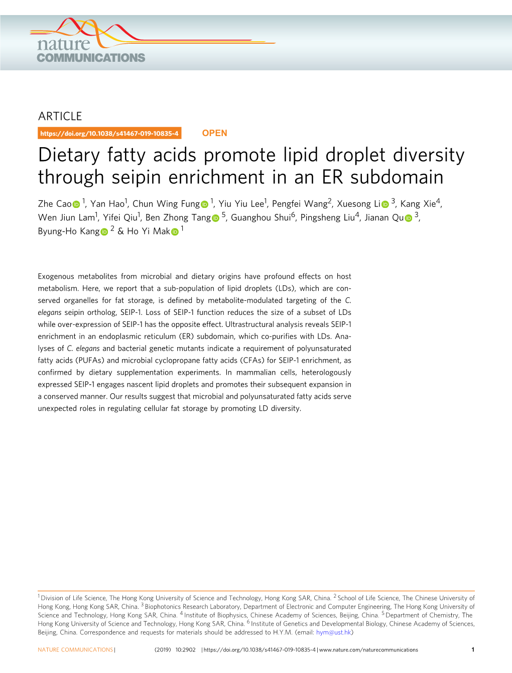 Dietary Fatty Acids Promote Lipid Droplet Diversity Through Seipin Enrichment in an ER Subdomain