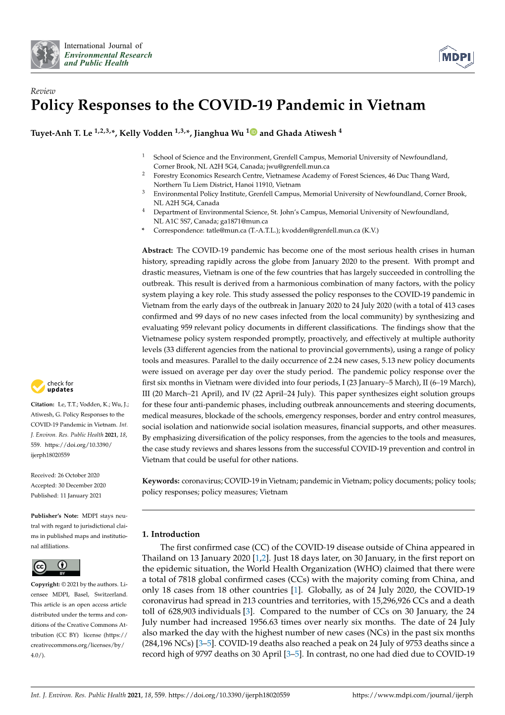 Policy Responses to the COVID-19 Pandemic in Vietnam