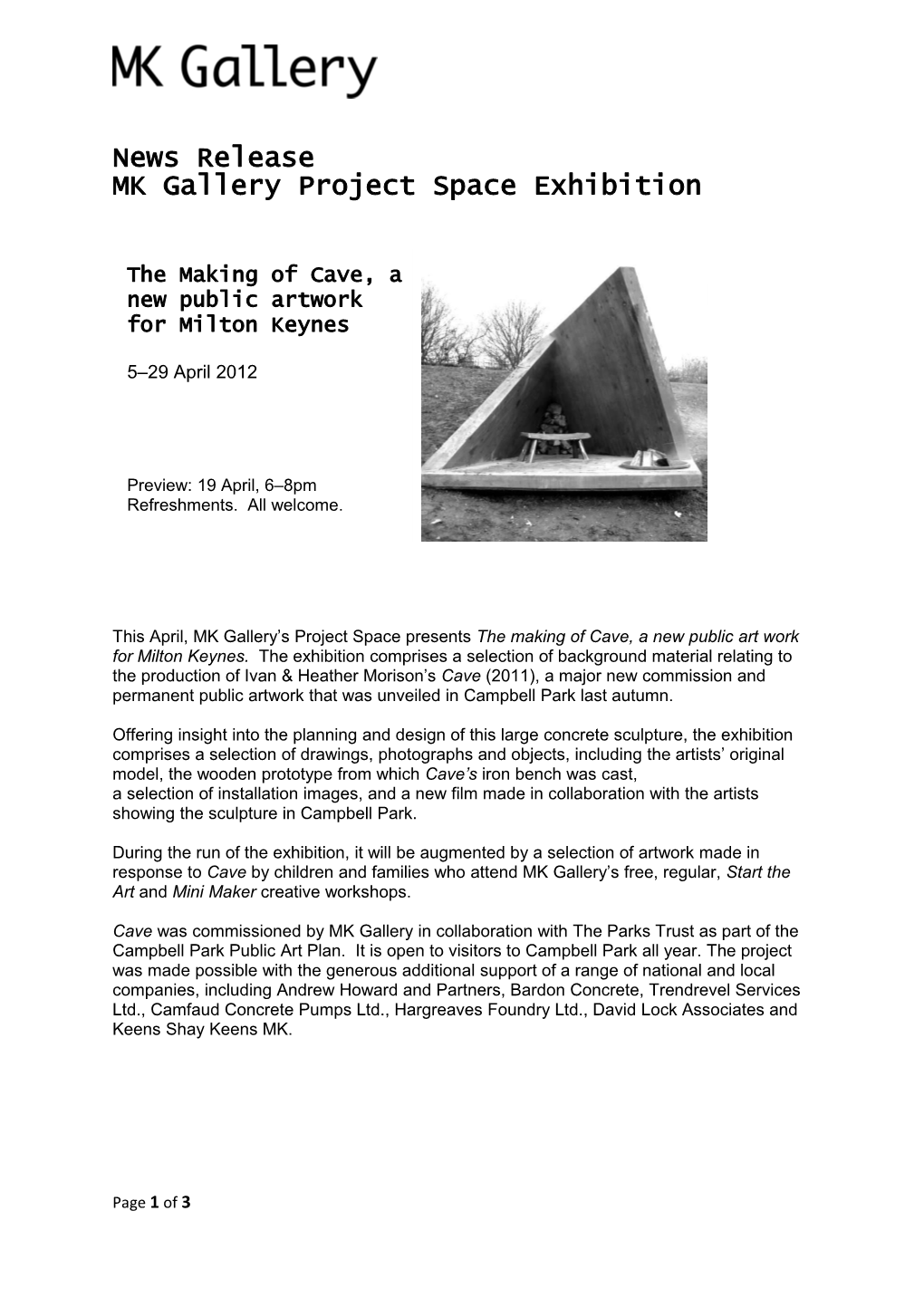 News Release MK Gallery Project Space Exhibition