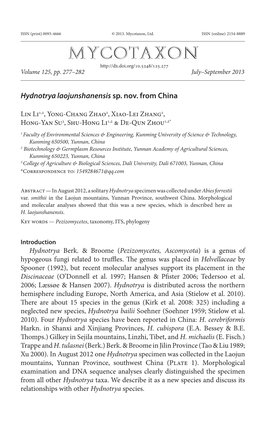 &lt;I&gt;Hydnotrya Laojunshanensis&lt;/I&gt; Sp. Nov. from China