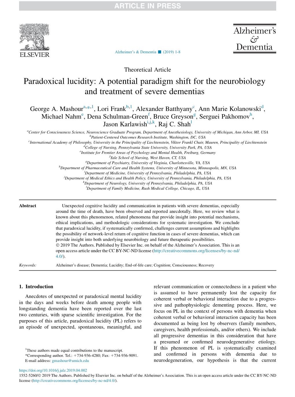 Paradoxical Lucidity: a Potential Paradigm Shift for the Neurobiology and Treatment of Severe Dementias