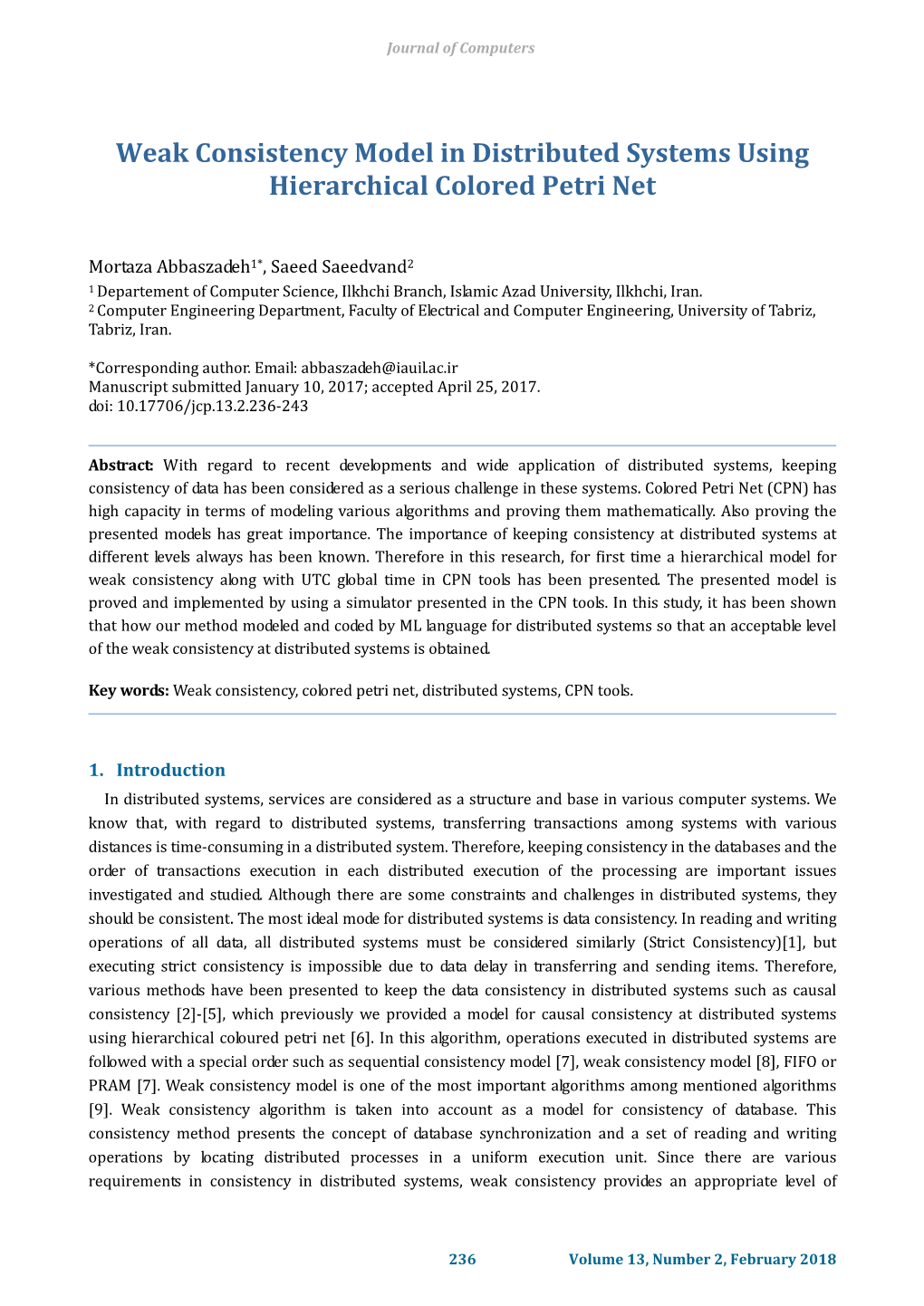 Weak Consistency Model in Distributed Systems Using Hierarchical Colored Petri Net