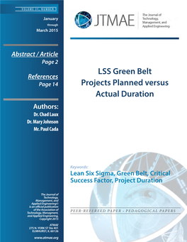 LSS Green Belt Projects Planned Versus Actual Duration