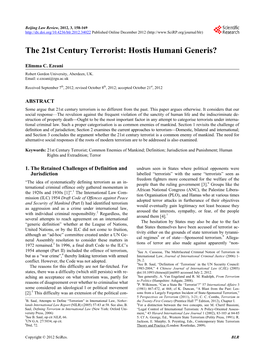 The 21St Century Terrorist: Hostis Humani Generis?