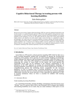 Cognitive Behavioural Therapy in Treating Persons with Learning Disabilities