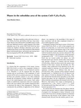 Phases in the Subsolidus Area of the System Cuo–V2O5–Fe2o3