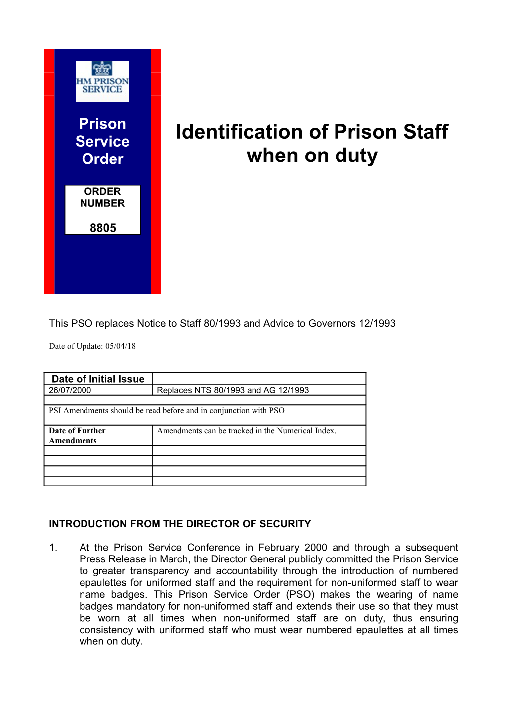 PSO 8805 - Identification of Staff