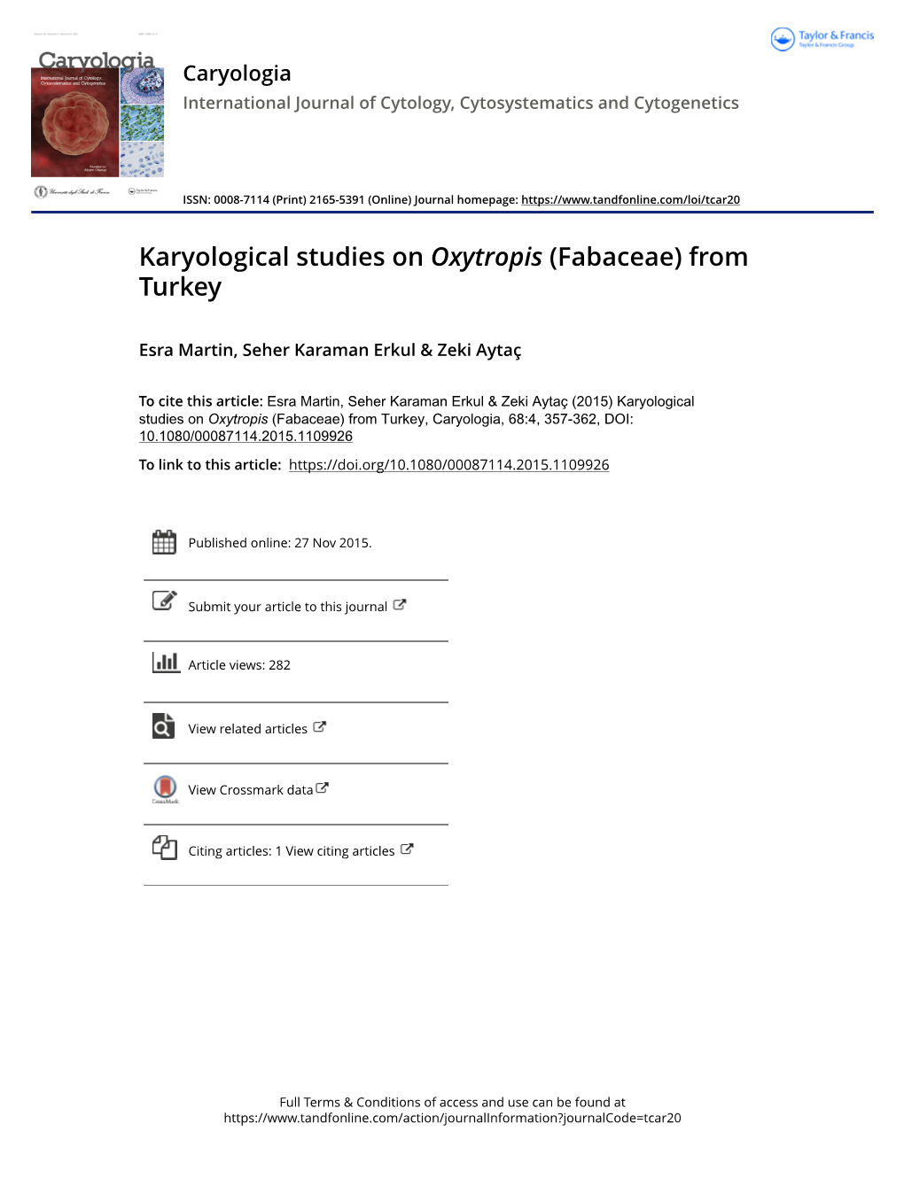 Karyological Studies on Oxytropis (Fabaceae) from Turkey