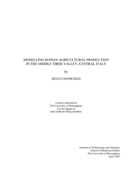 Modelling Roman Agricultural Production in the Middle Tiber Valley, Central Italy