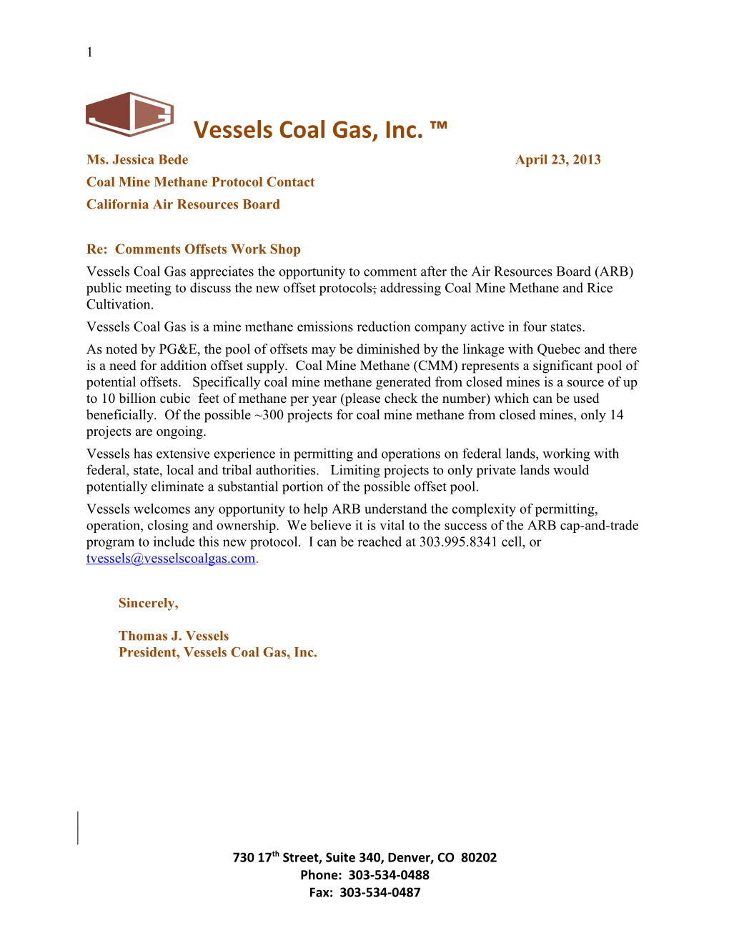 Vessels Coal Gas, Inc