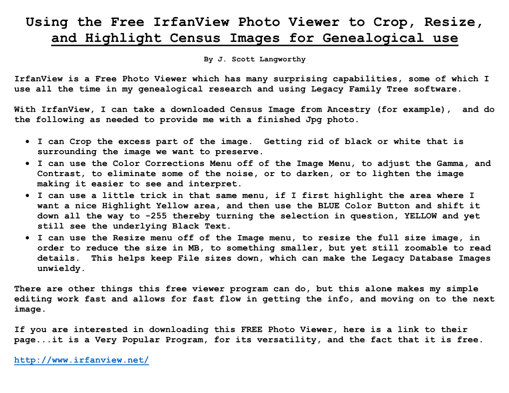 Using the Free Irfanview Photo Viewer to Crop, Resize, and Highlight Census Images for Genealogical Use