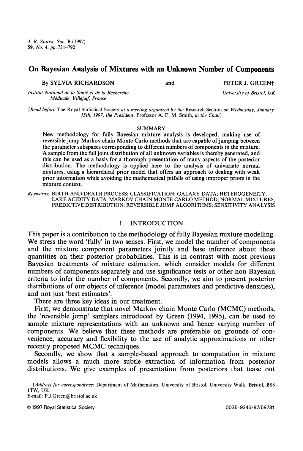 On Bayesian Analysis of Mixtures with an Unknown Number of Components