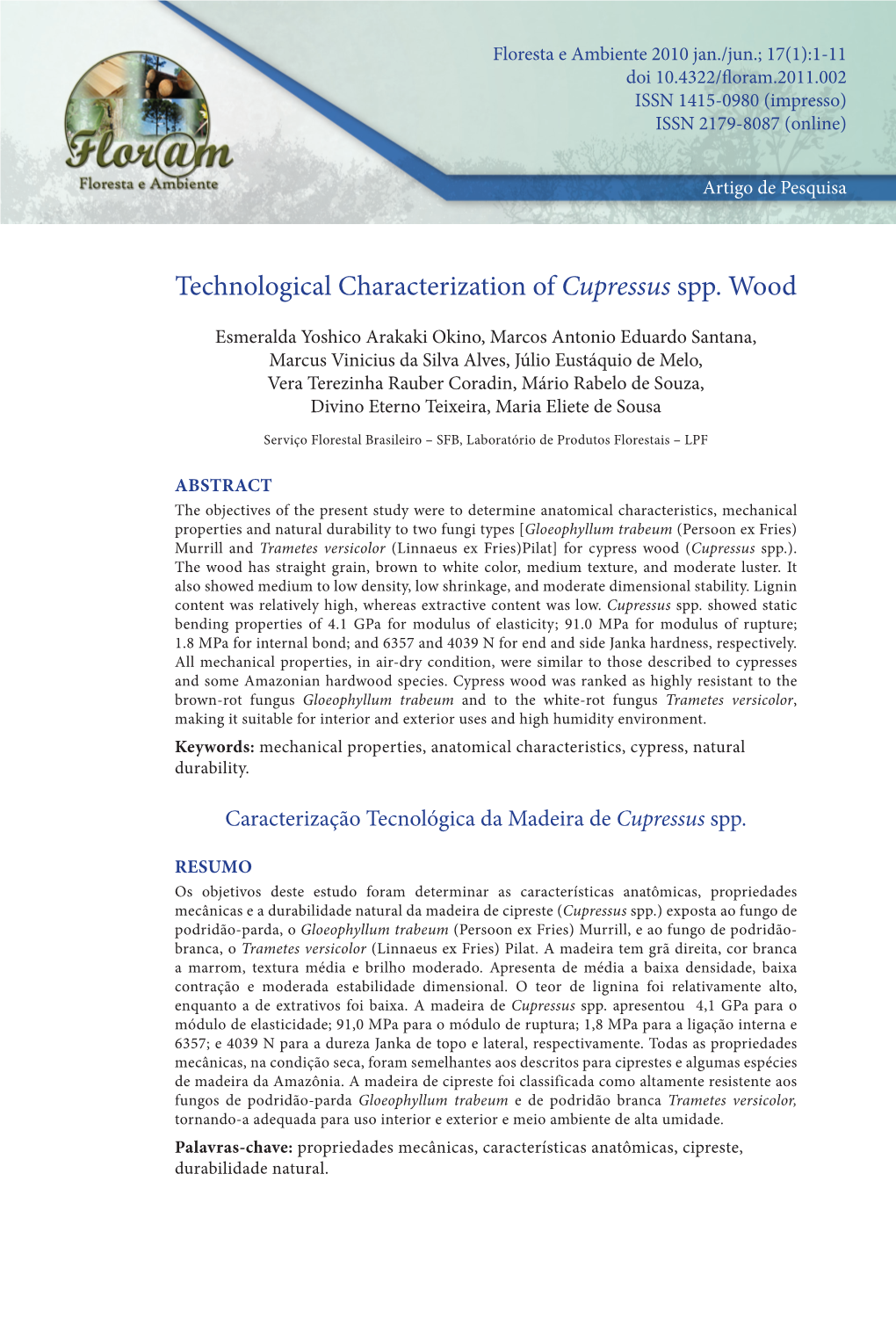 Technological Characterization of Cupressus Spp. Wood