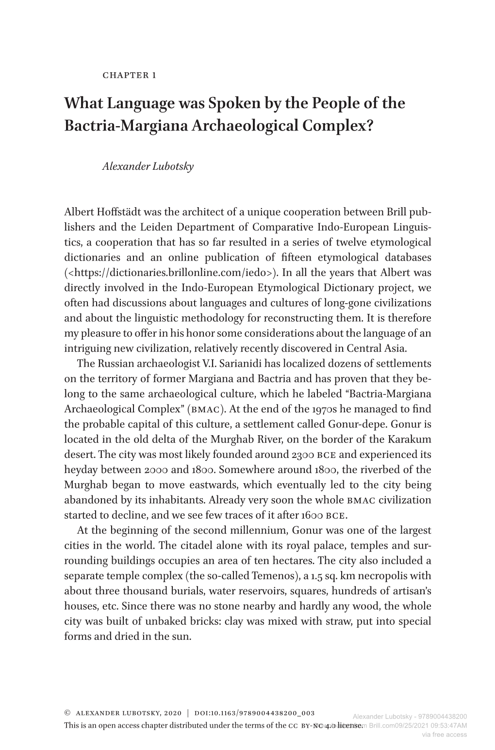 What Language Was Spoken by the People of the Bactria-Margiana Archaeological Complex?