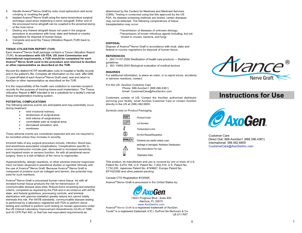 Avance Nerve Graft Instructions For