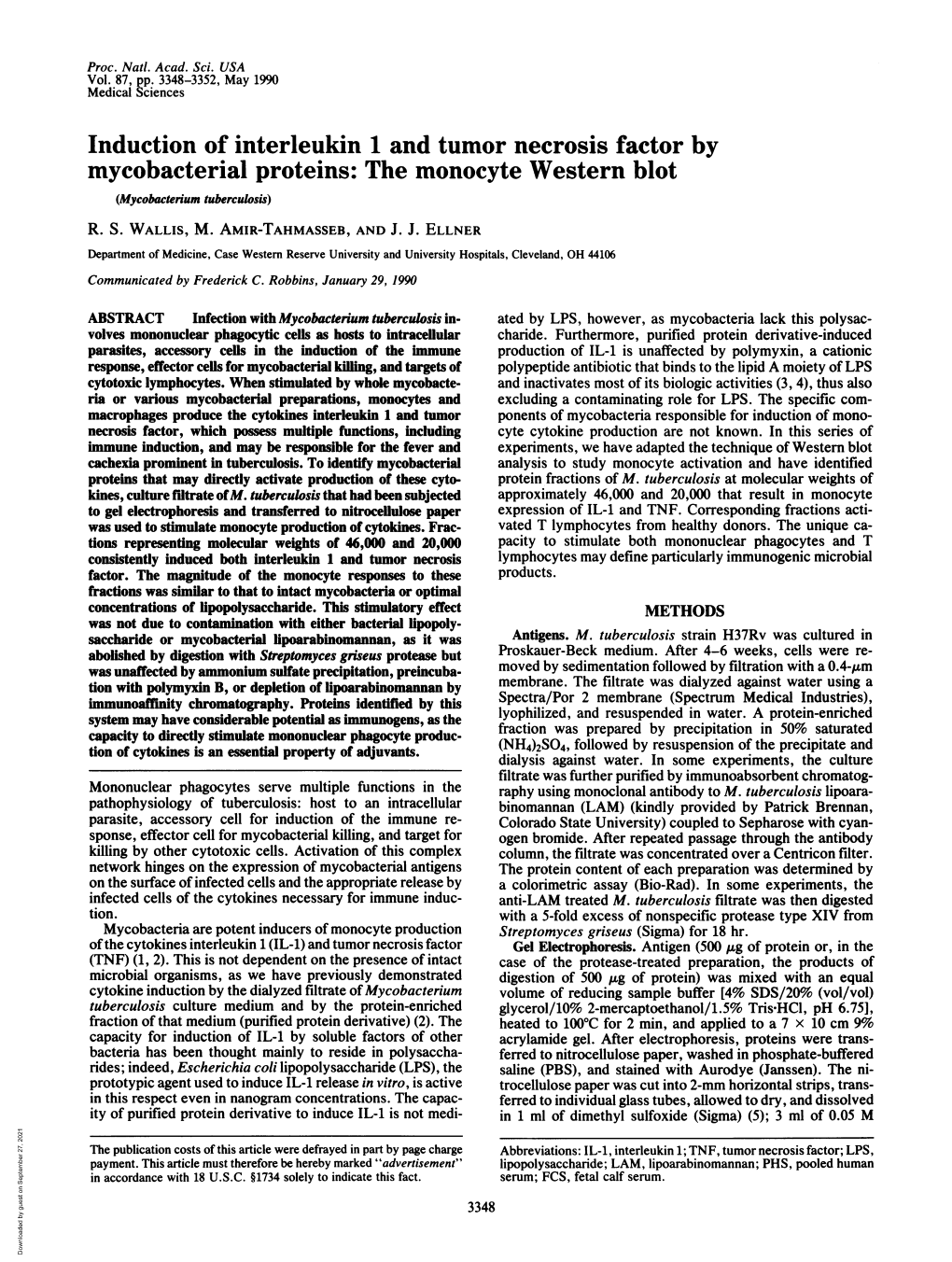 Induction of Interleukin 1 and Tumor Necrosis Factor by Mycobacterial Proteins: the Monocyte Western Blot (Mycobacterium Tuberculosis) R