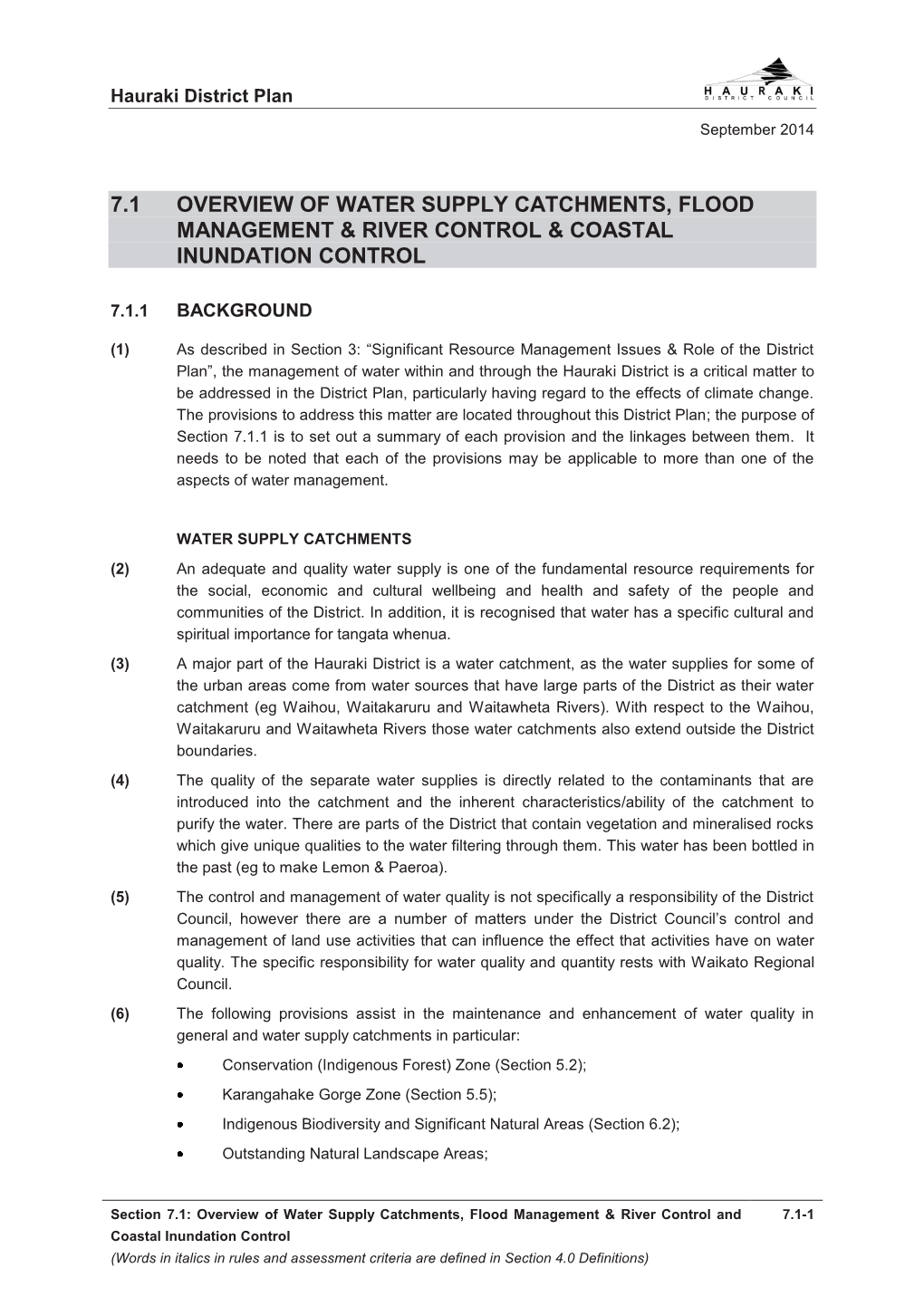 Overview of Water Supply Catchments, Flood Management & River