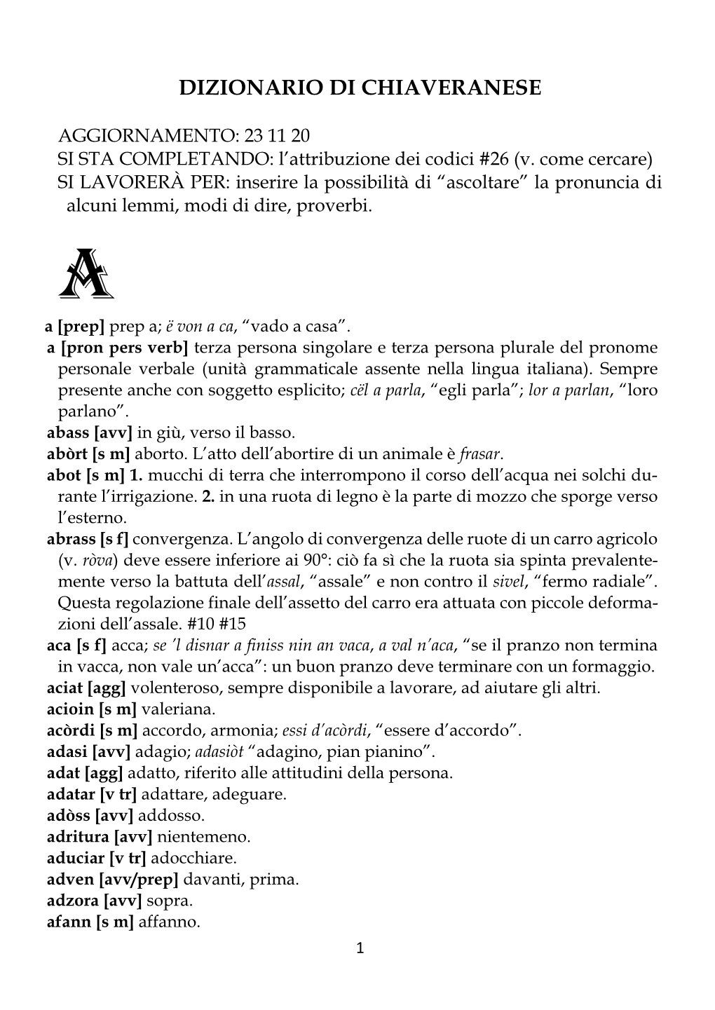 Dizionario Di Chiaveranese