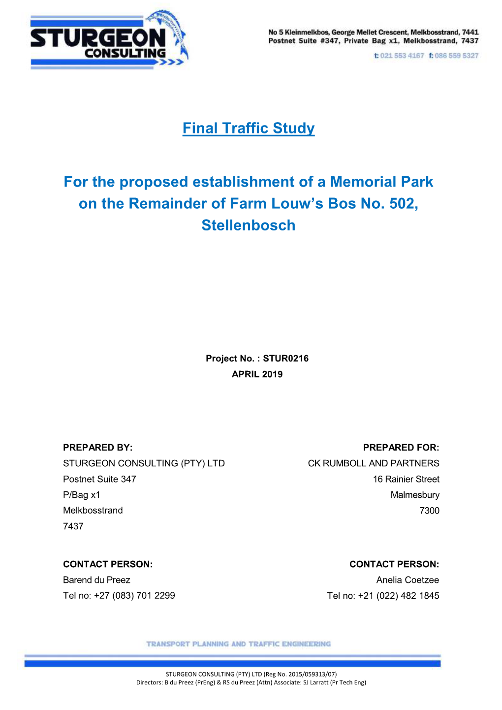 Final Traffic Study for the Proposed Establishment of a Memorial Park