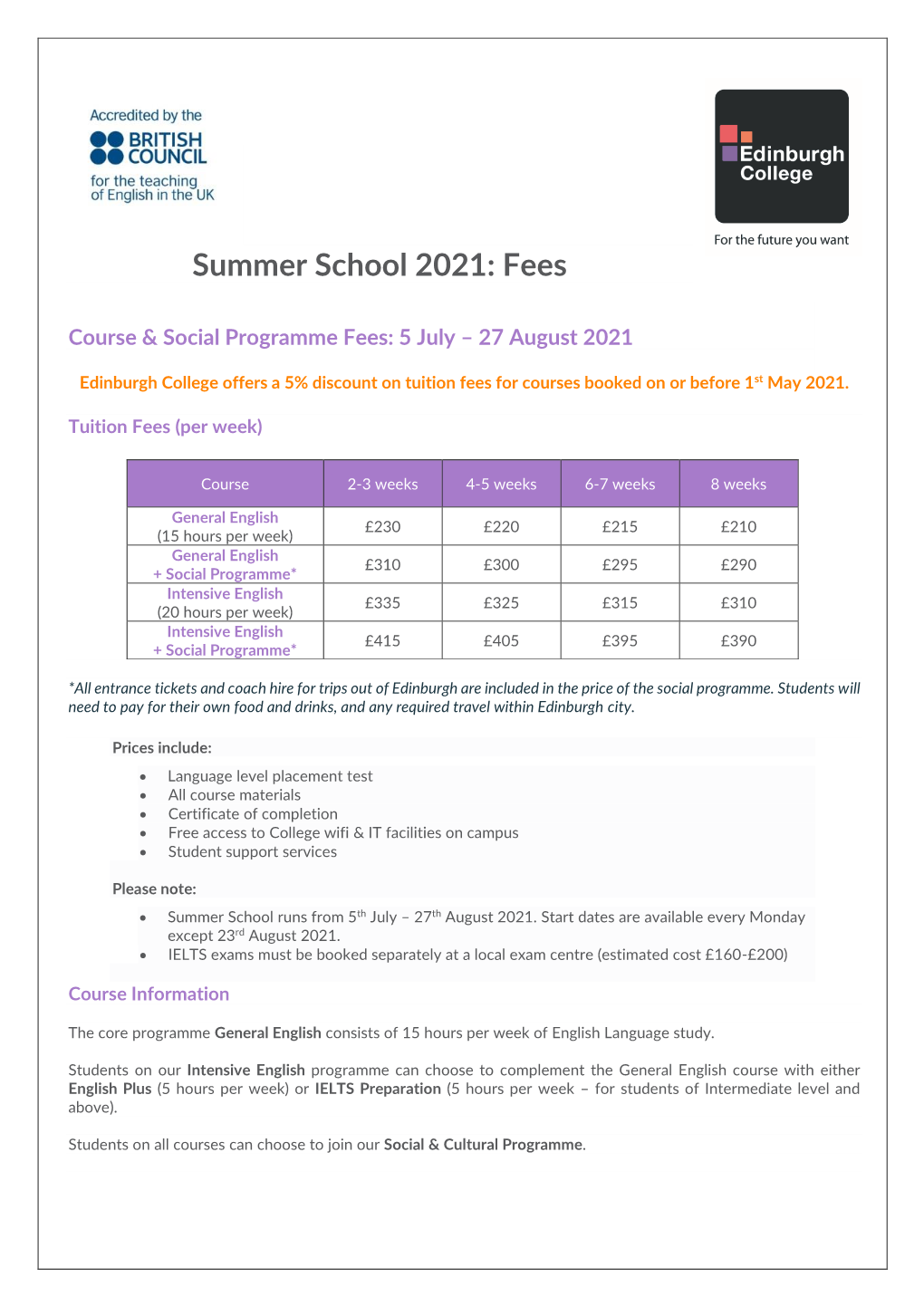 Summer School 2021: Fees