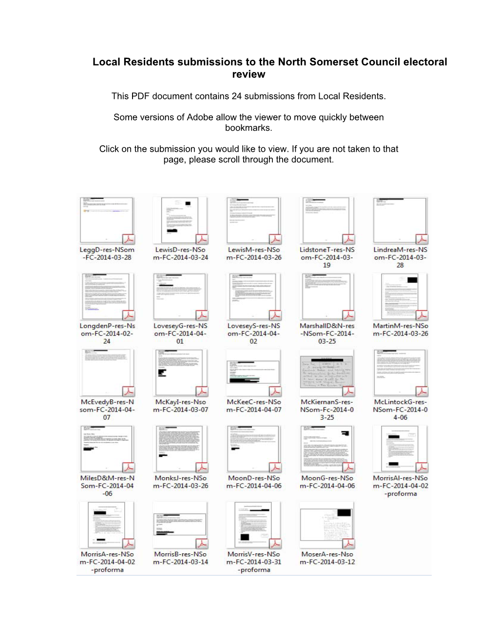 Local Residents Submissions to the North Somerset Council Electoral Review