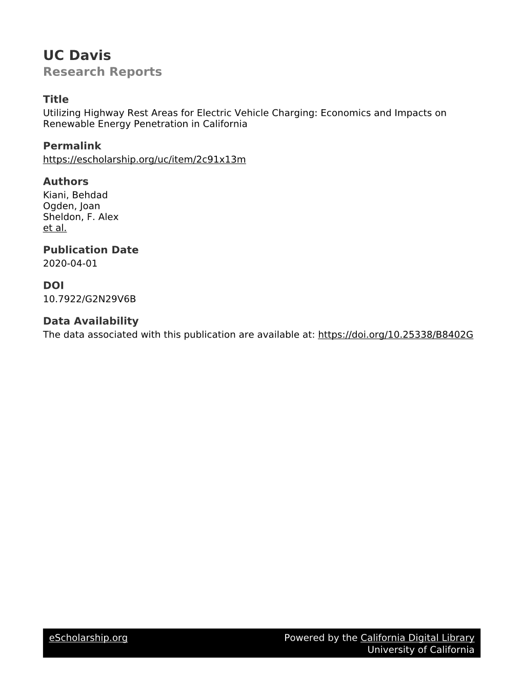 Utilizing Highway Rest Areas for Electric Vehicle Charging: Economics and Impacts on Renewable Energy Penetration in California