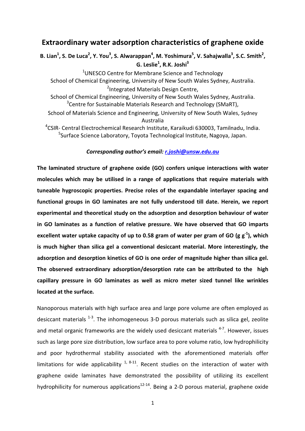 Extraordinary Water Adsorption Characteristics of Graphene Oxide