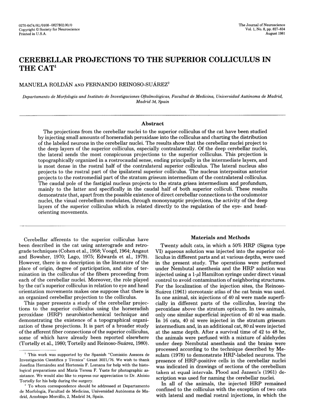 Cerebellar Projections to the Superior Colliculus in the Cat1