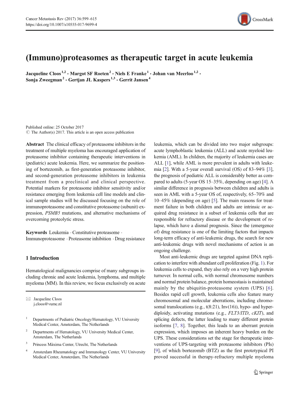 (Immuno)Proteasomes As Therapeutic Target in Acute Leukemia