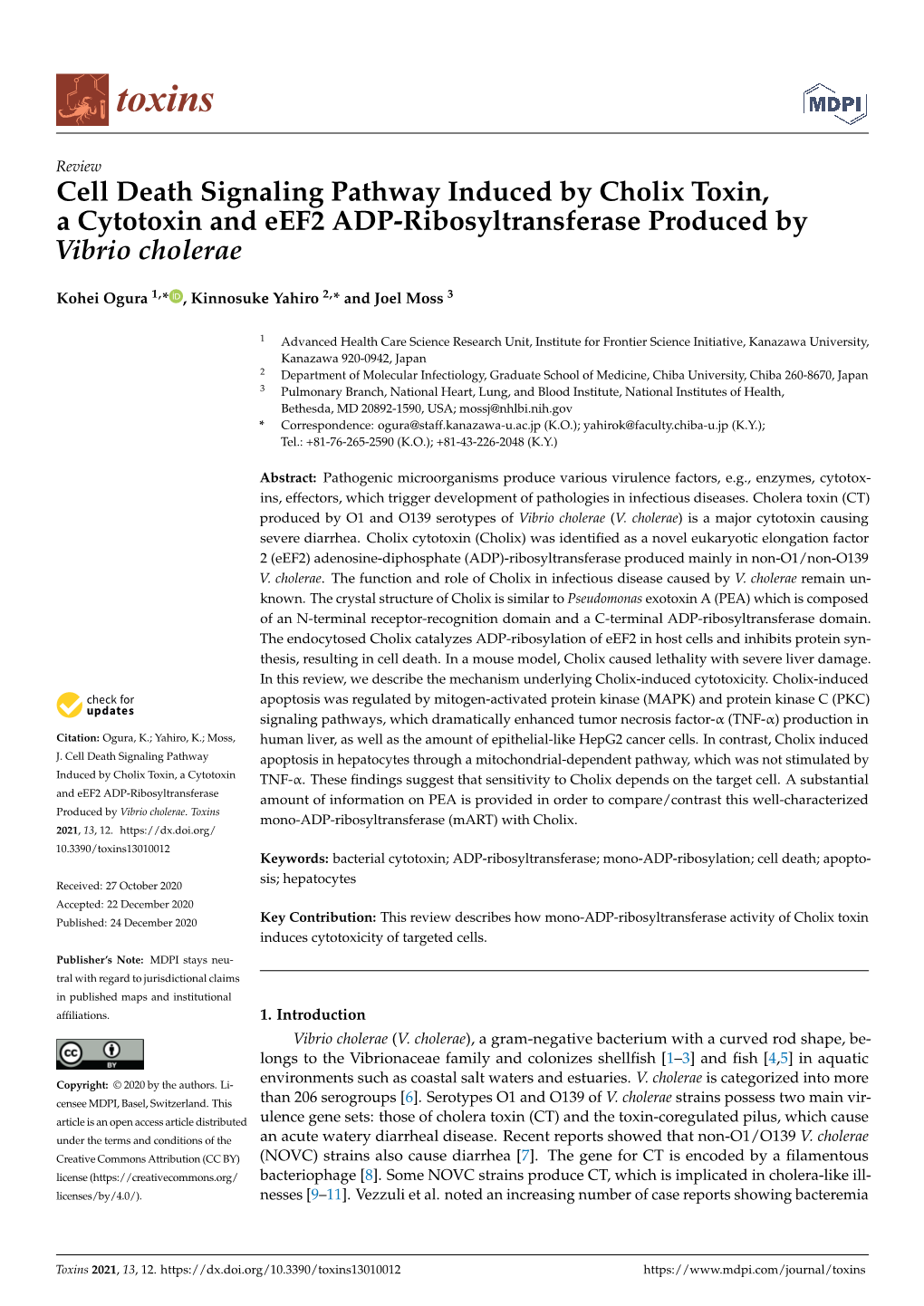 Cell Death Signaling Pathway Induced by Cholix Toxin, a Cytotoxin and Eef2 ADP-Ribosyltransferase Produced by Vibrio Cholerae