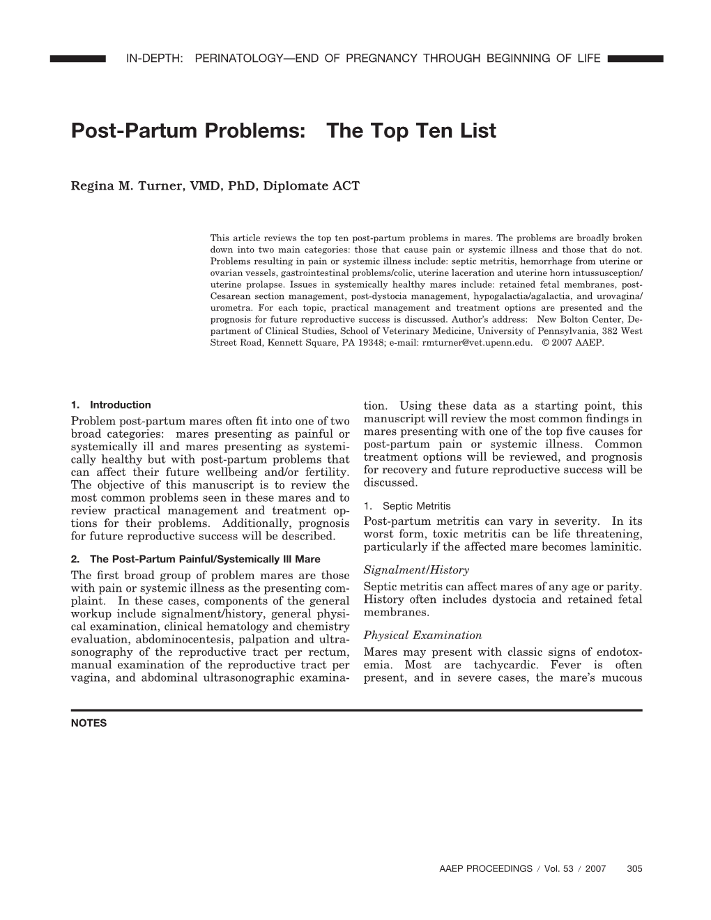 Post-Partum Problems: the Top Ten List