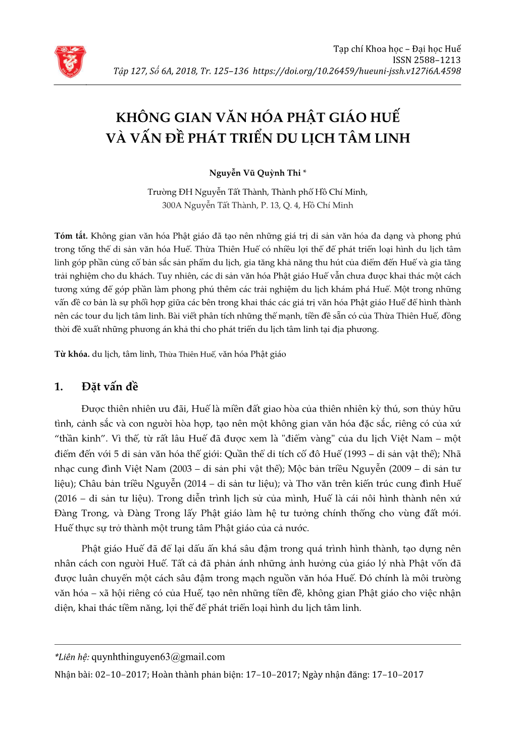 Không Gian Văn Hóa Phật Giáo Huế Và Vấn Đề Phát Triển Du Lịch Tâm Linh