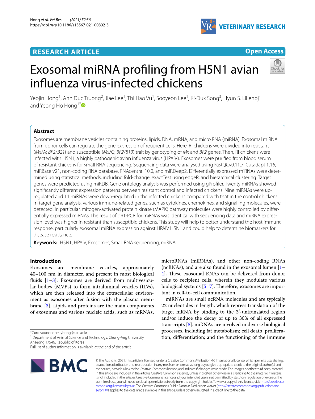 Exosomal Mirna Profiling from H5N1 Avian Influenza Virus-Infected