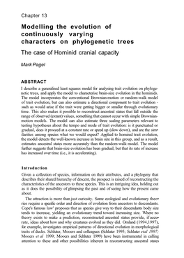 Modelling the Evolution of Continuously Varying Characters on Phylogenetic Trees the Case of Hominid Cranial Capacity