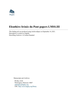 Eleuthère Irénée Du Pont Papers LMSS.III